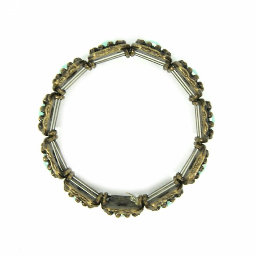 Pulseira Bijoulux | Pulseira Ouro Velho Com Pedra Verde Agua