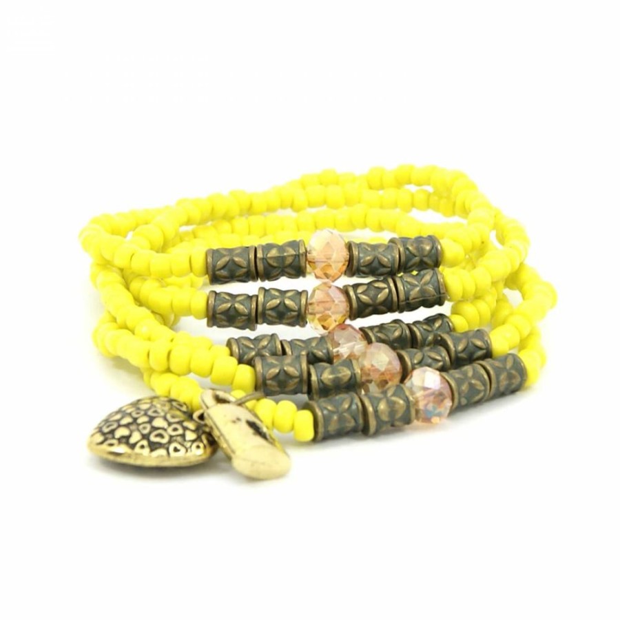 Pulseira Bijoulux | Kit De Pulseiras Amarelas Com Detalhes Ouro Velho