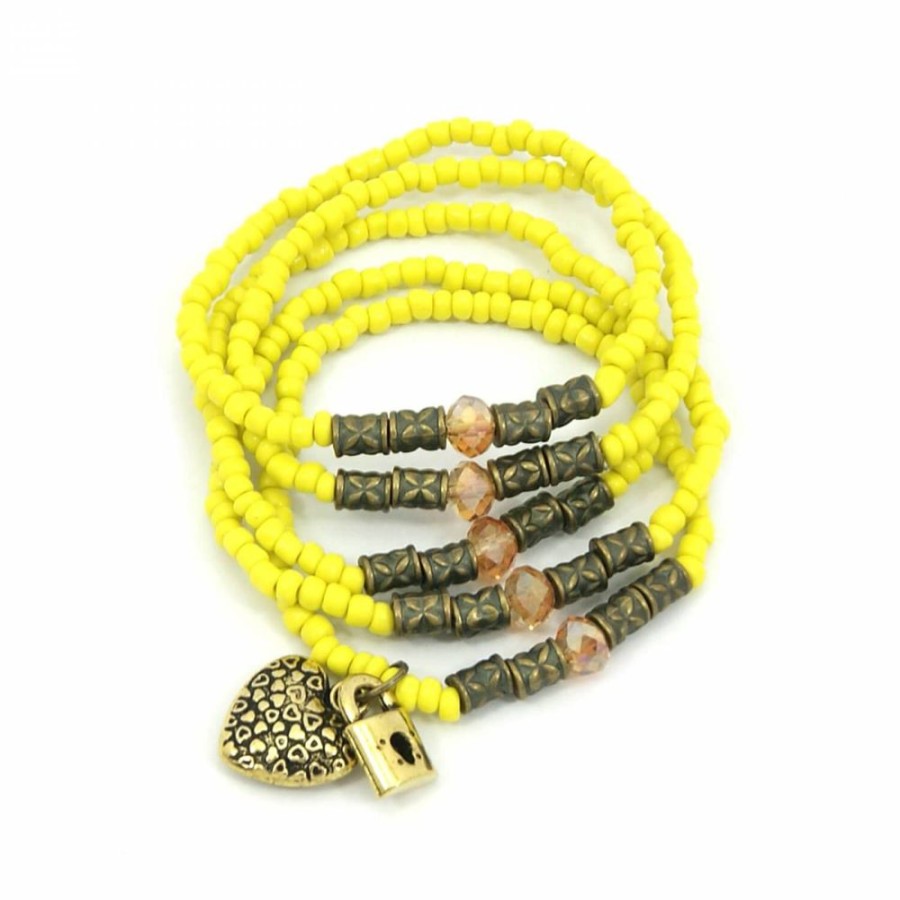 Pulseira Bijoulux | Kit De Pulseiras Amarelas Com Detalhes Ouro Velho