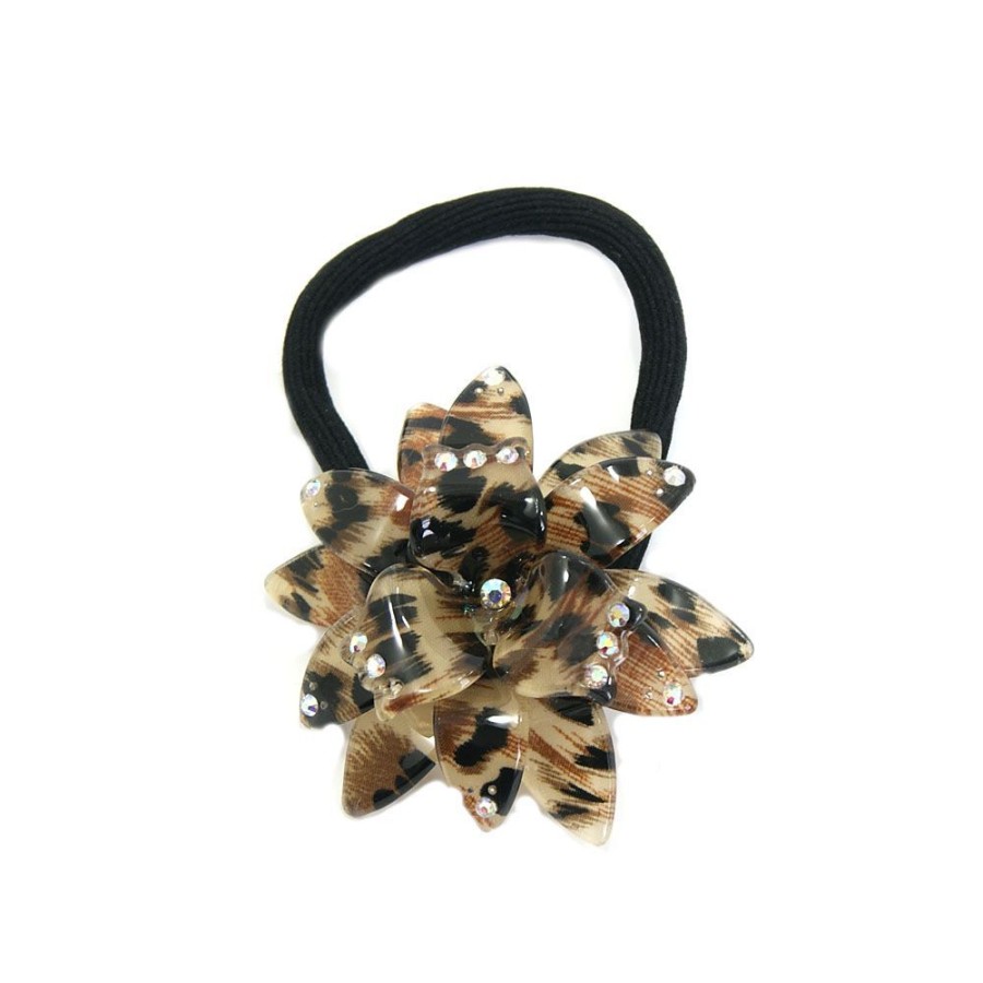 Para Cabelos Bijoulux | Rabico Acrilico Flor Animal Print Marrom