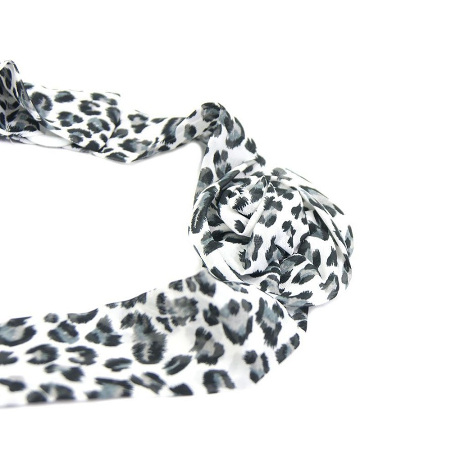 Para Cabelos Bijoulux | Headband Turbante Animal Print Preto E Branco Com Flor