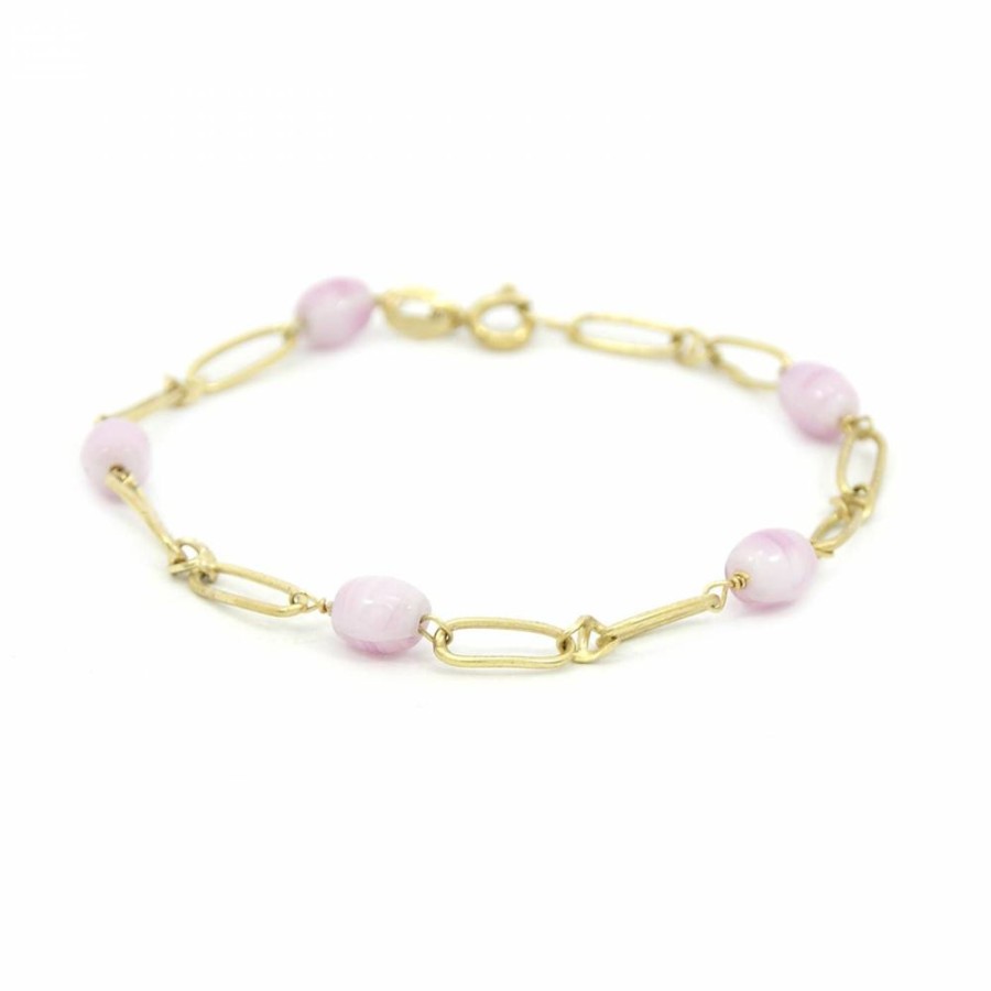 Pulseira Bijoulux | Pulseira Dourada Folheado Com Pedra Lilas