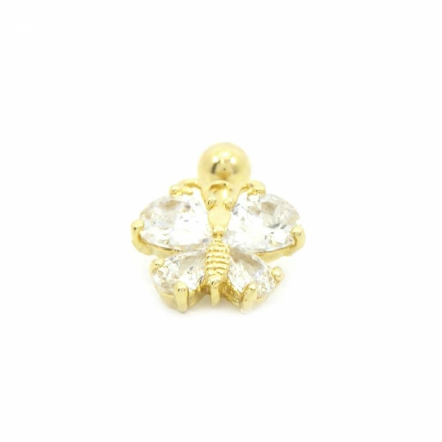 Piercing Bijoulux | Piercing Dourado Folheado De Borboleta Em Zirconia