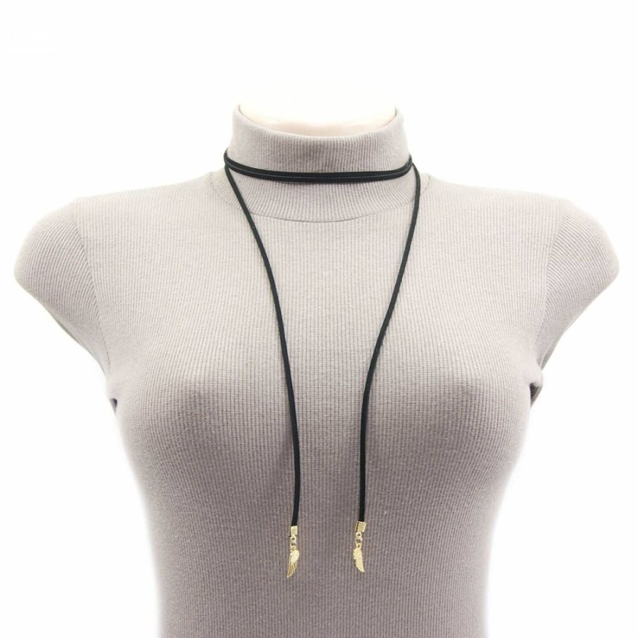 Super Promo Bijoulux | Colar Choker De Courinho Com Asa Dourada