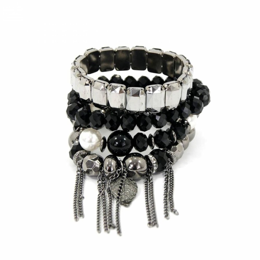 Pulseira Bijoulux | Kit De Pulseiras Pretas Glamour