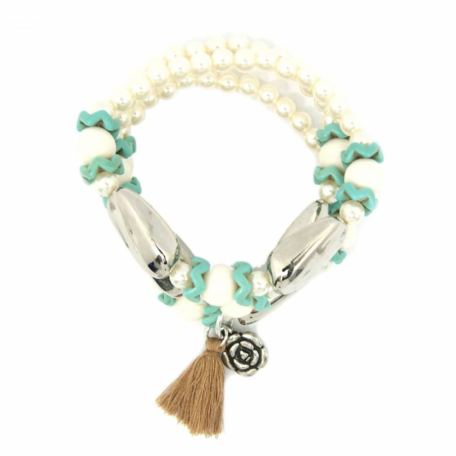 Pulseira Bijoulux | Kit De Pulseiras Perolas Tassel E Florzinha