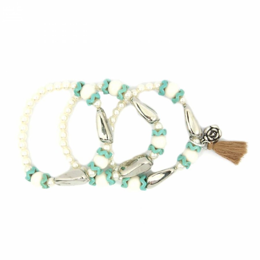 Pulseira Bijoulux | Kit De Pulseiras Perolas Tassel E Florzinha