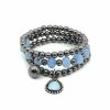 Pulseira Bijoulux | Kit Pulseiras Bolinhas Grafite Com Pingente De Pedra Azul