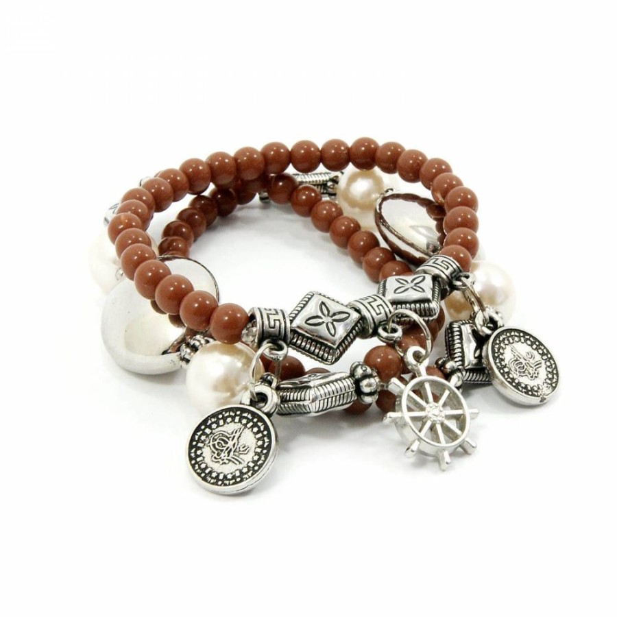 Pulseira Bijoulux | Kit De Pulseiras Marrom Com Pingentes