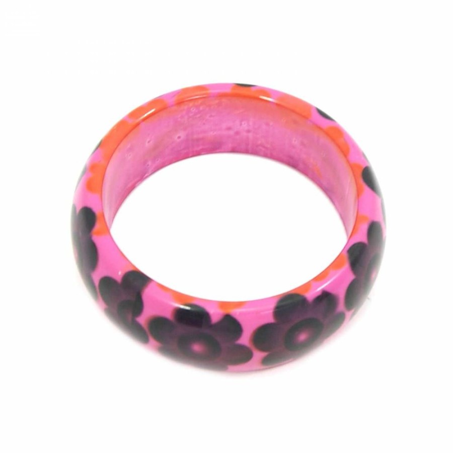 Super Promo Bijoulux | Pulseira Acrilica Pink Com Flores