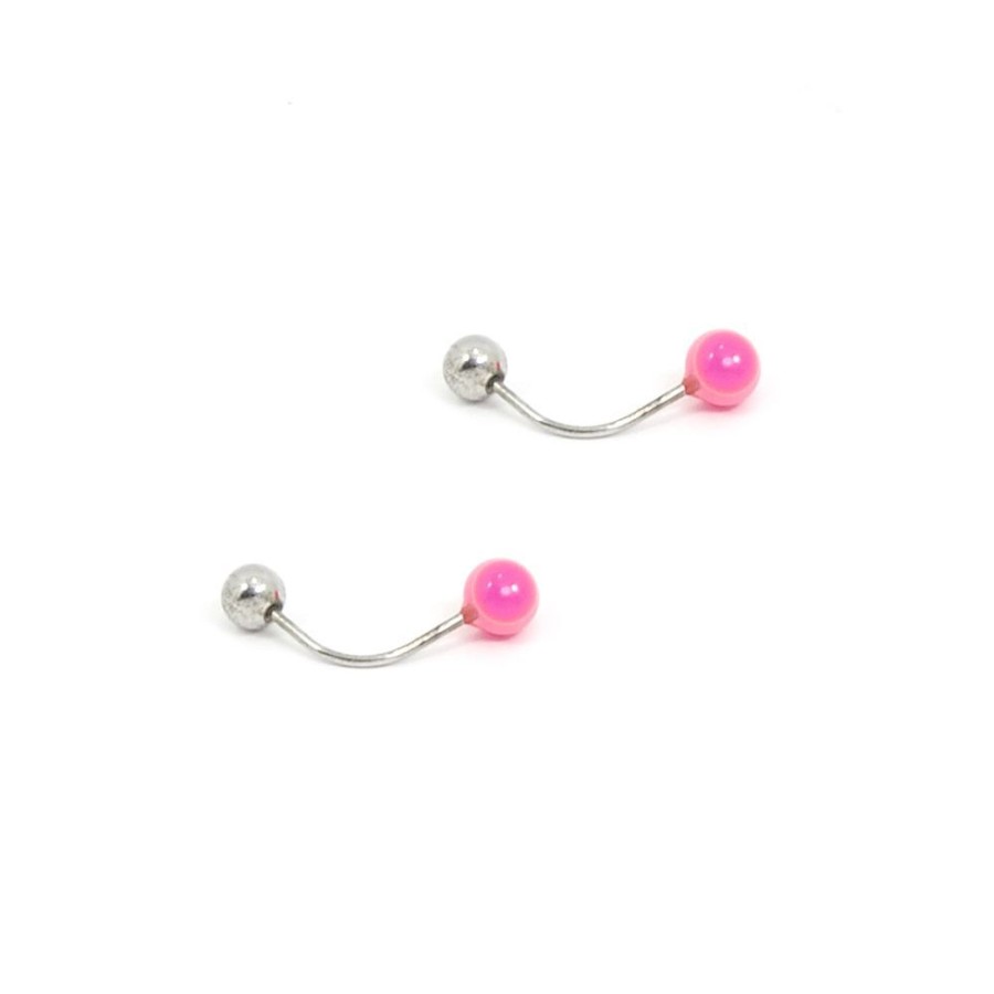 Piercing Bijoulux | Brinco Estilo Piercing Prateado Com Bolinha Rosa