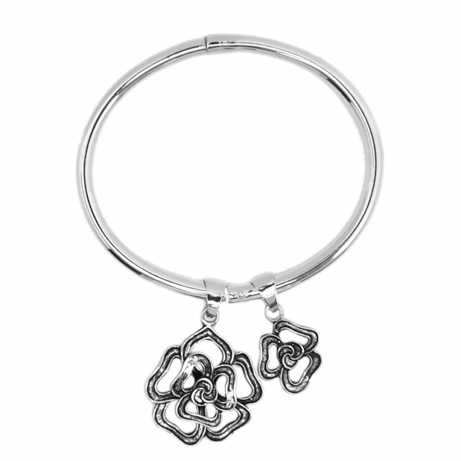 Pulseira Bijoulux | Pulseira Prateada Com Pingentes De Flores