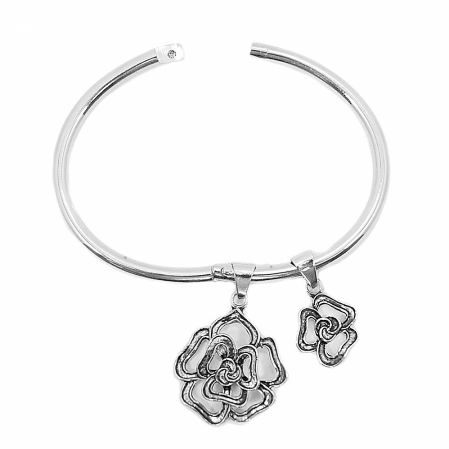 Pulseira Bijoulux | Pulseira Prateada Com Pingentes De Flores