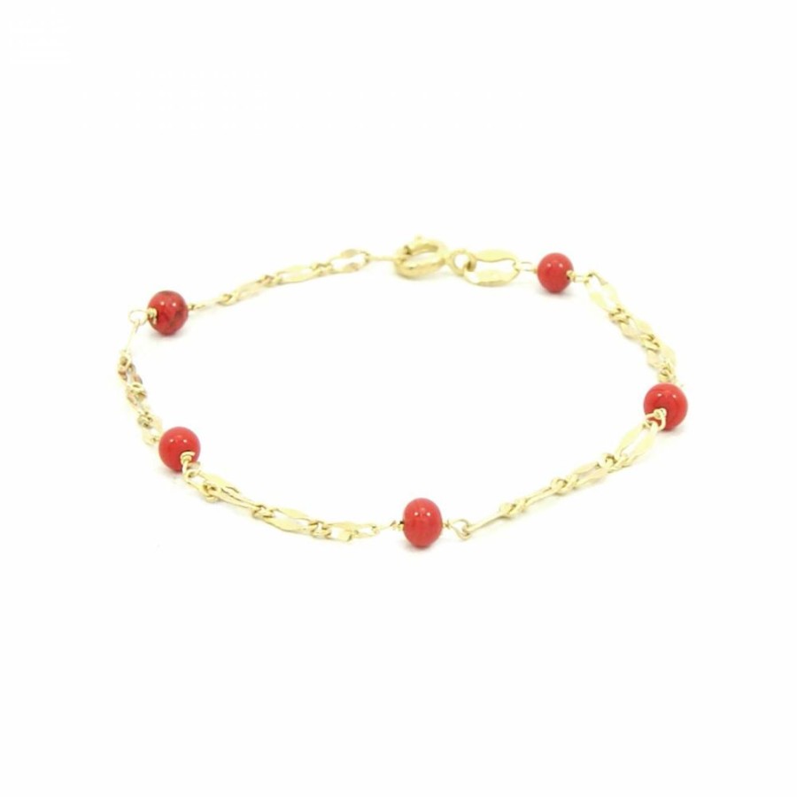 Pulseira Bijoulux | Pulseira Dourada Folheada Com Pedras Vermelhas