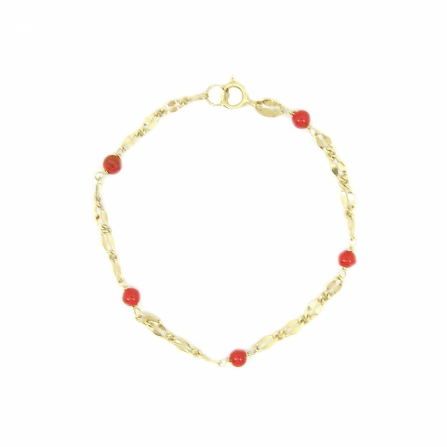 Pulseira Bijoulux | Pulseira Dourada Folheada Com Pedras Vermelhas