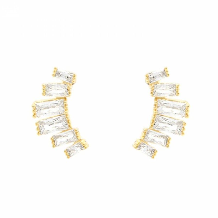 Brinco Bijoulux | Brinco Dourado Mini Ear Cuff De Zirconias