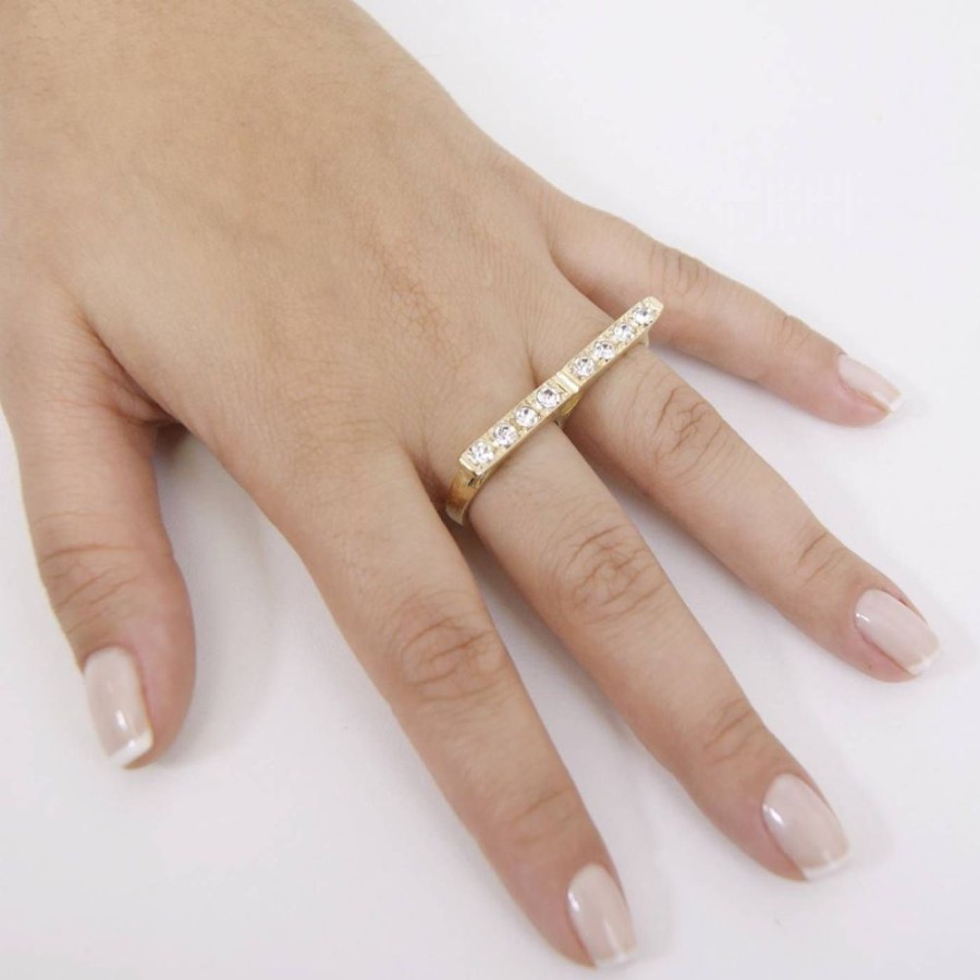 Super Promo Bijoulux | Anel Duplo Dourado Com Carreira De Strass