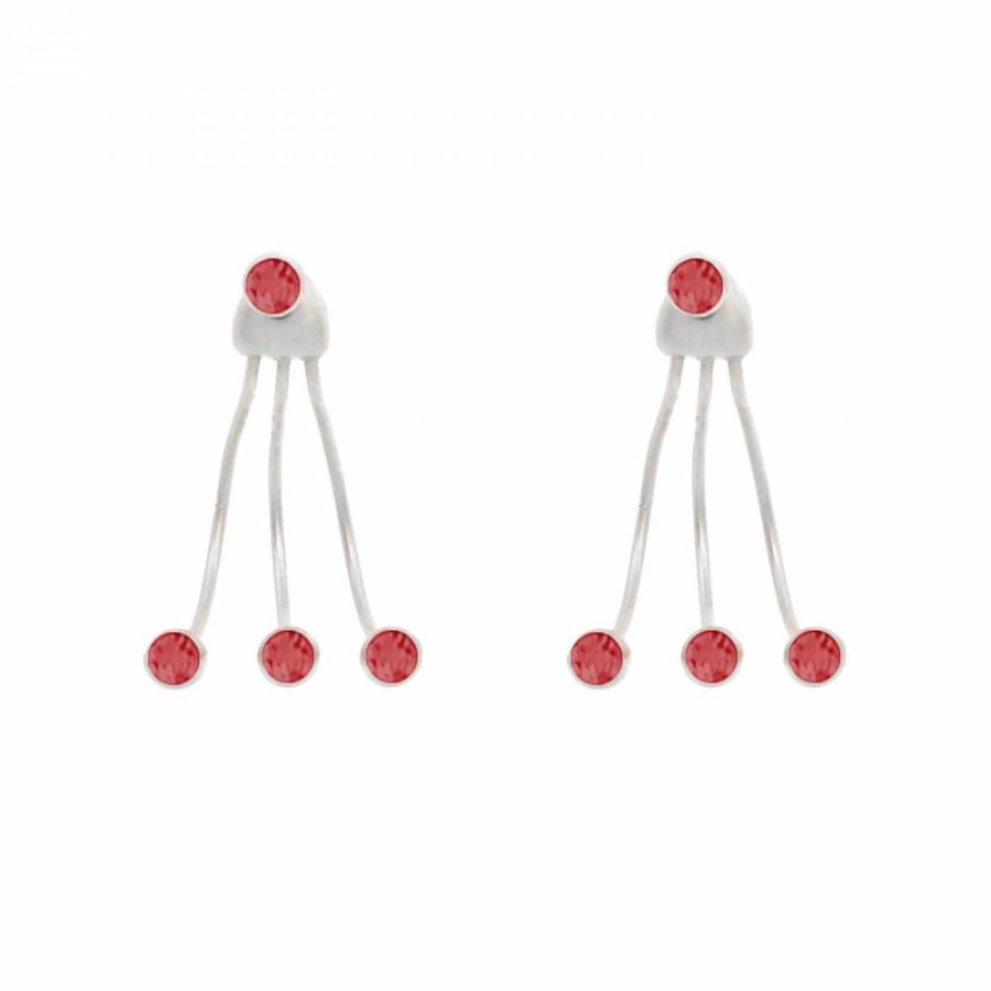 Brinco Bijoulux | Brinco Ear Jacket Prateado Com Strass Vermelho