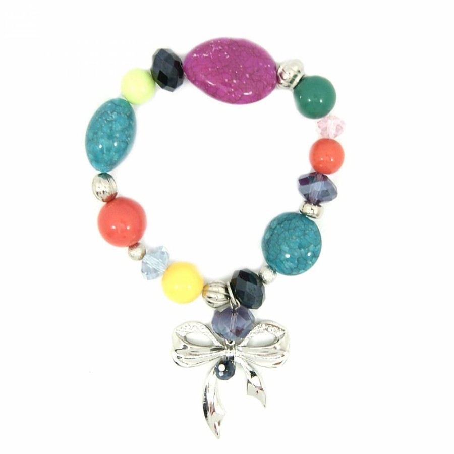 Pulseira Bijoulux | Pulseira Prateada Elastica Colorida Com Pedras De Cristal