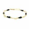 Pulseira Bijoulux | Pulseira Dourada Folheado Com Pedra Preta