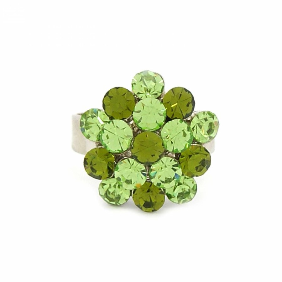 Super Promo Bijoulux | Anel Regulavel Prateado Com Flor De Strass Verde