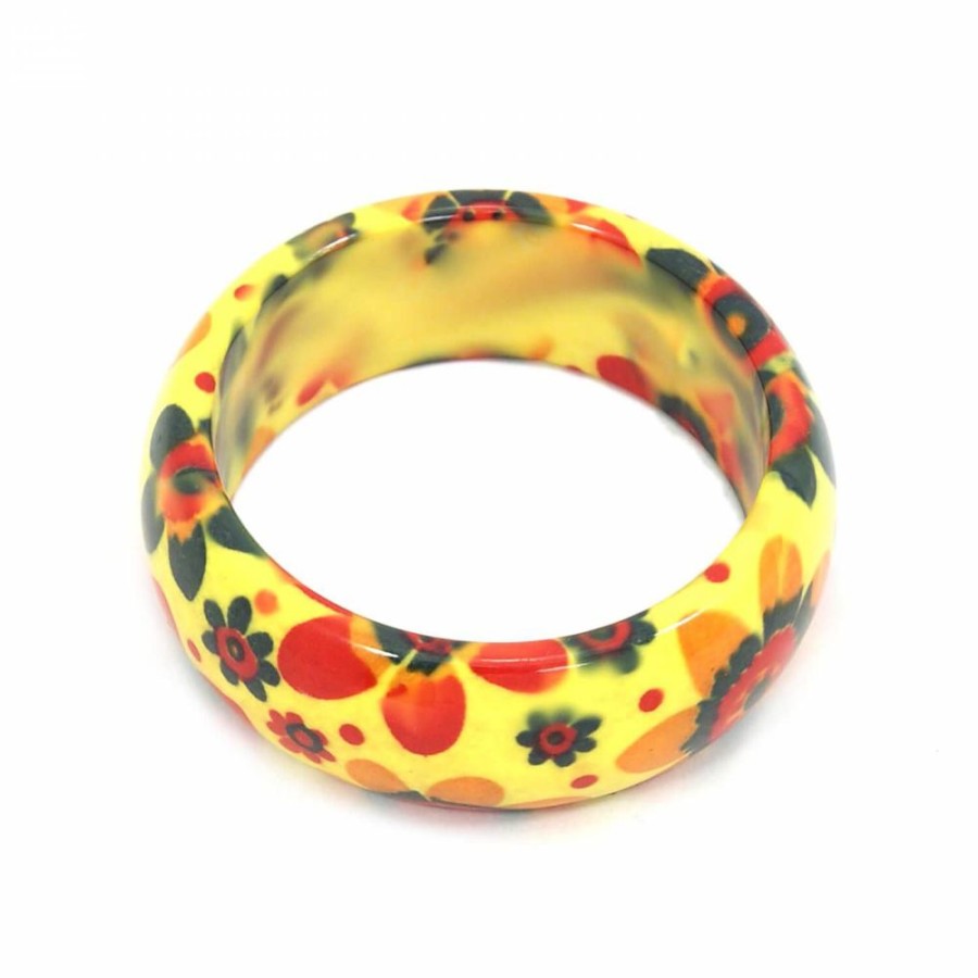 Super Promo Bijoulux | Pulseira Bracelete Amarelo Com Flores