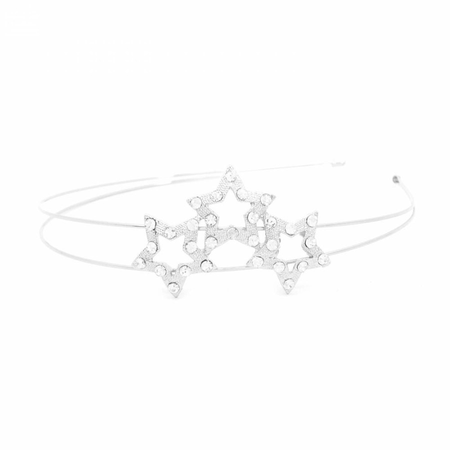 Acessorio Para Cabelo Bijoulux | Tiara De Metal Dupla Prateada Com Detalhe Estrelas