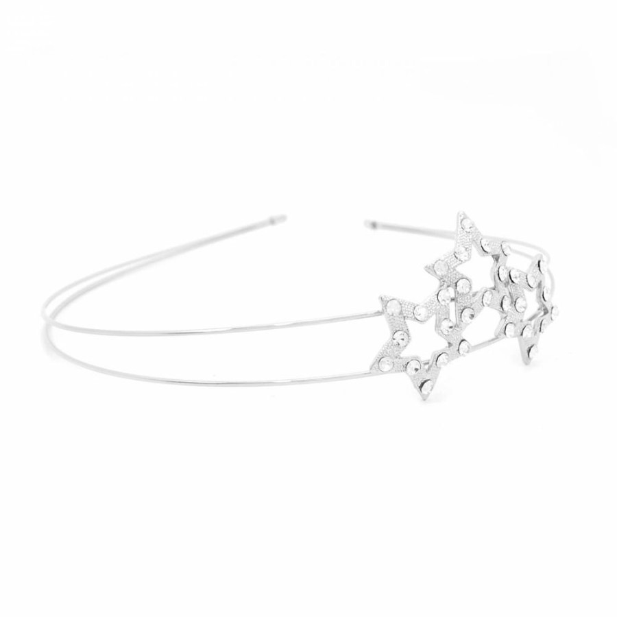 Acessorio Para Cabelo Bijoulux | Tiara De Metal Dupla Prateada Com Detalhe Estrelas