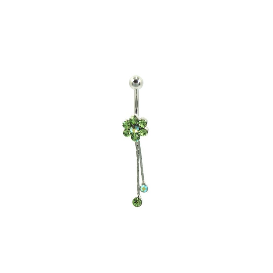 Piercing Bijoulux | Piercing De Umbigo Prateado De Flor Verde